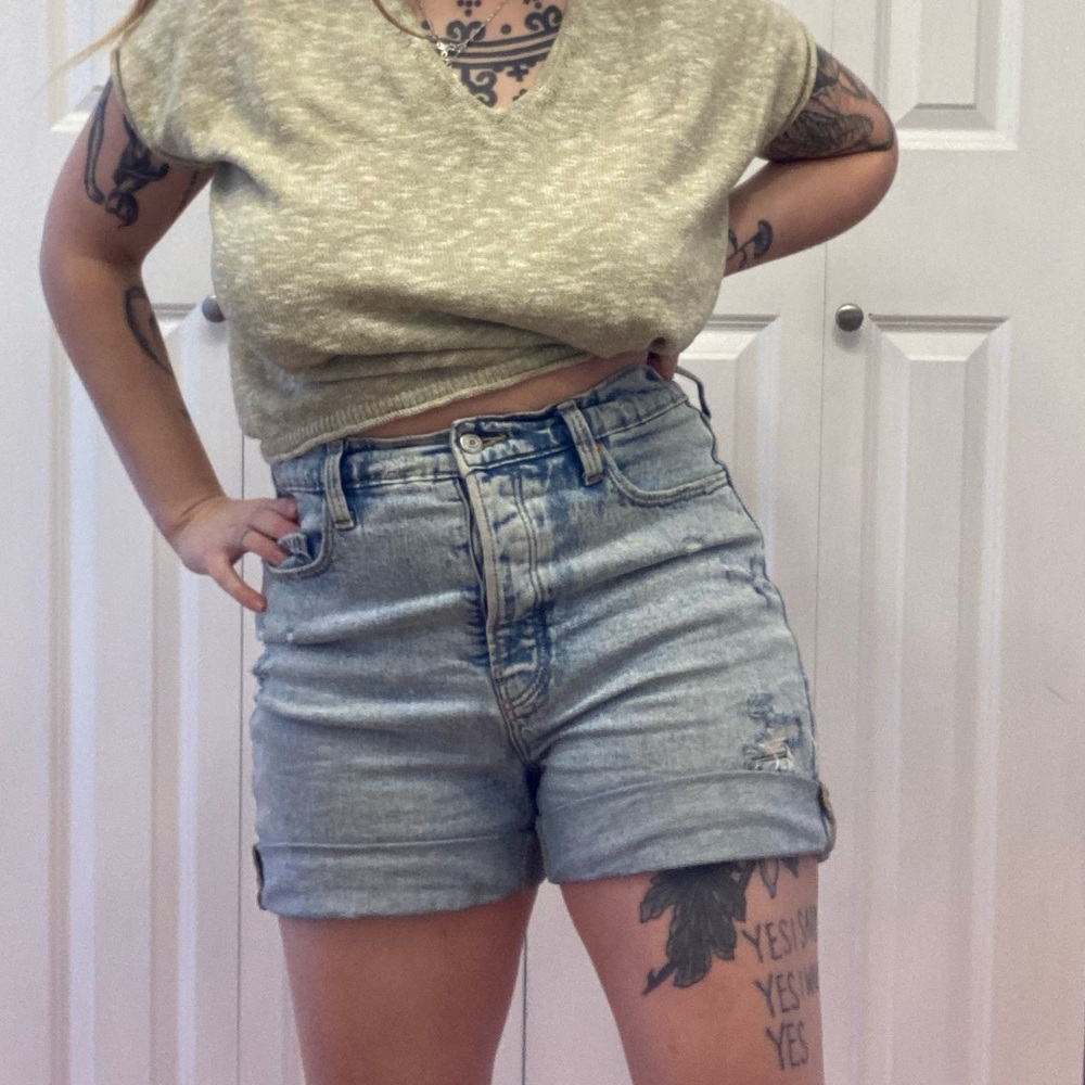 High Waist Acid Wash Dad Jorts